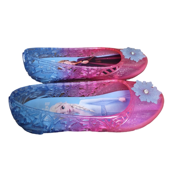 Frozen II Girl's Size 2 Pink Blue Snowflake Cutout Jelly Ballet Slipper … - Picture 6 of 13